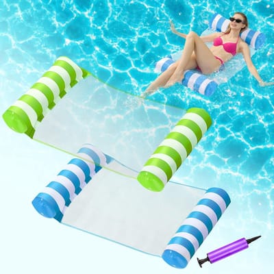 2 Stuks 4-in-1 Waterhangmat - Opblaasbare Zwemmatrassen - Opblaasbare Zwembaddrijvers - Opblaasbaar Luchtbed - Zwembadstoel - Zwemartikelen voor Zwembadfeestjes, Zomer en Waterpret in Het Meer