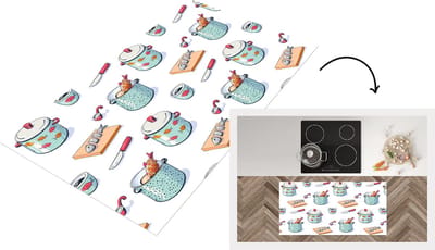 Keukenloper - Loper keuken - Patronen - Koken - Eten - Vis - Pan - 120x60 cm - Keukenloper vinyl