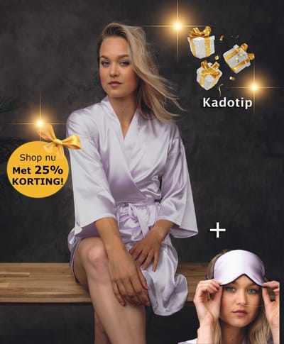 Luxe Kimono verwen set: satijnen Kimono dames + slaapmasker - lila paars