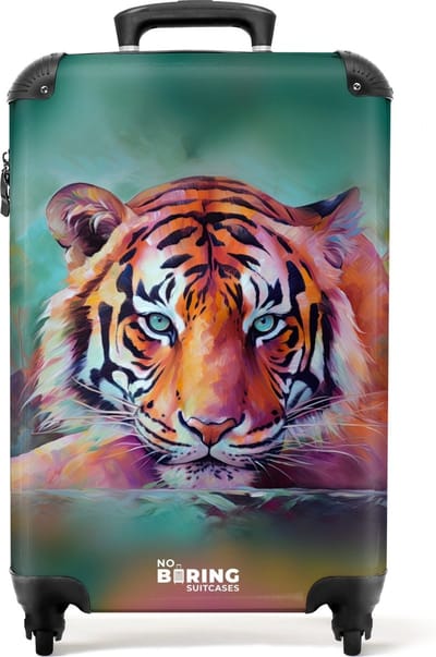 NoBoringSuitcases.com® Koffer - Tijger - Wilde dieren - Verf - Kunst - Handbagage - Trolley - Cabin size - Hardcase - Lichtgewicht - Past binnen 55x40x20 cm en 55x35x25 cm - TSA slot - Kofferslot - Reiskoffer