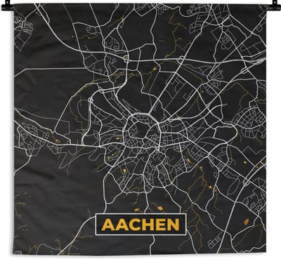 Wandkleed - Wanddoek - Aachen - Goud - Stadskaart - Plattegrond - Kaart - Duitsland - 180x180 cm - Wandtapijt