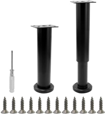 Dailygoods- Meubelpoten Verstelbaar - Set van 2 - Hoogte 18-30 cm - Roestvrij Staal - Zwart - Met Schroevendraaier