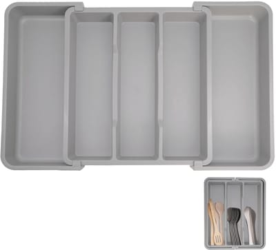 Bestek lade organizer, uitbreidbaar keukengerei lade, gebruiksvoorwerp bestek zilverwerk houder verdeler voor lepels vorken messen servies, 5 compartimenten