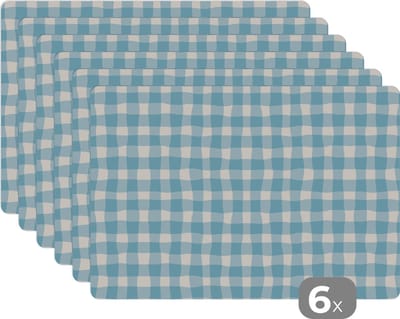 Placemat - Placemats kunststof - Pastel - Blauw - Patronen - 45x30 cm - 6 stuks - Hittebestendig - Anti-Slip - Onderlegger - Afneembaar