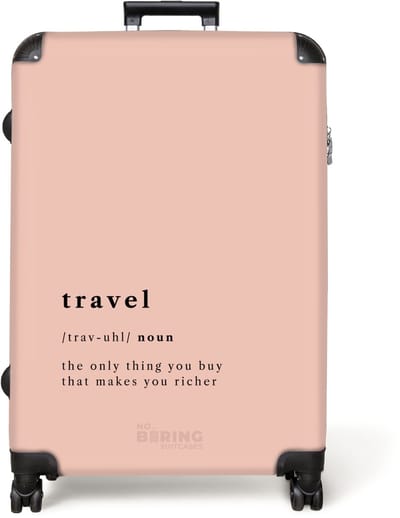 NoBoringSuitcases.com® - Koffer groot - Reiskoffer lichtgewicht - Roze met 'travel' definitie - Rolkoffer met 4 wielen - Grote trolley XL - 98 liter bagage