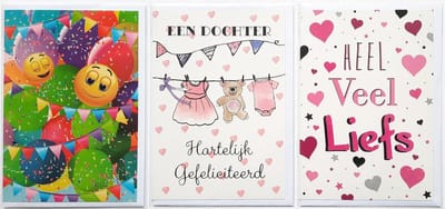 3 Wenskaarten - Een Dochter + Ballonnen + Heel veel liefs - 12 x 17 cm – GEB-302