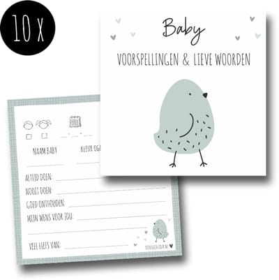 10x Luxe babyshower invulkaarten | Baby voorspellingen & lieve woorden | jongen / meisje