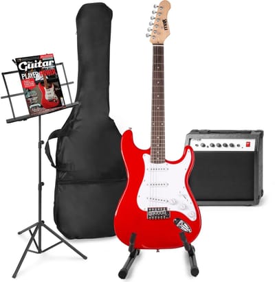 Elektrische gitaar met gitaar versterker - MAX Gigkit 4/4 - Perfect voor beginners - incl. gitaar standaard, muziekstandaard, gitaar stemapparaat, gitaartas en plectrum - Rood