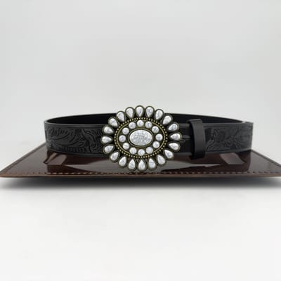 Westerse Boheemse Inleg Turquoise Hoge Kwaliteit Mode Riem, Zinklegering Gesp PU Leer Heren- en Dames Casual Riem 120cm black