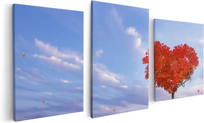 Artaza Canvas Schilderij Drieluik Rode Liefde Boom In Een Hart Vorm - 120x60 - Foto Op Canvas - Canvas Print