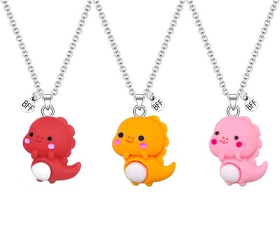 Bixorp Friends Vriendschapsketting voor 3 met Schattige Dino - Rood, Oranje & Roze - Dinosaurus met ei - 45cm + 5cm verstelbaar