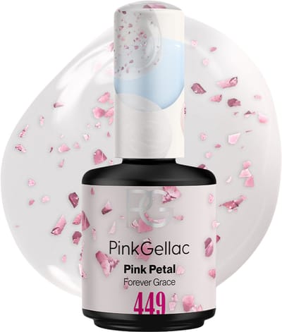 Pink Gellac Gellak - 449 Pink Petal 15ml - Witte Gel Nagellak met delicate Roze Foliedeeltjes - Gellac - Gel Nagels Producten - Bruiloft Editie