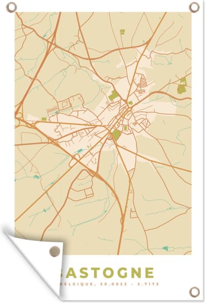 Muurdecoratie Stadskaart - Kaart - Bastenaken - Vintage - Plattegrond - 120x180 cm - Tuinposter - Tuindoek