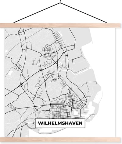 Posterhanger incl. Poster 40x40 cm - Schoolplaat - Stadskaart - Duitsland - Plattegrond - Wilhelmshaven - Kaart - Textielposter - Blanke latten - Stadskaart