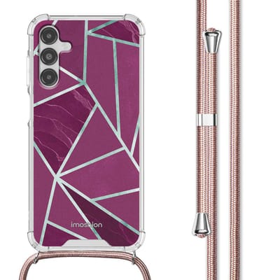 imoshion Hoesje - Geschikt voor Samsung Galaxy A14 (5G) / A14 (4G) - Design Hoesje met Koord - Bordeaux Graphic