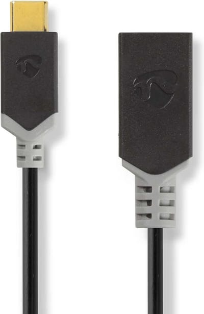 Nedis USB-C Adapter - USB 3.2 Gen 1 - USB-C Male - USB-A Female - 5 Gbps - 0.15 m - Rond - Vernikkeld - PVC - Antraciet - Doos