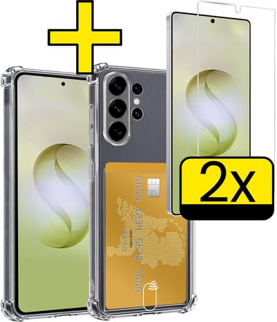 Hoesje - Geschikt voor Samsung Galaxy S26 Ultra - Met 2x Screenprotector - Pashouder - Kaarthouder - Telefoon Hoes Shockproof - Siliconen Case - Back Cover - Shock Proof - Pasjes Houder - Telefoonhoesjes - Transparant