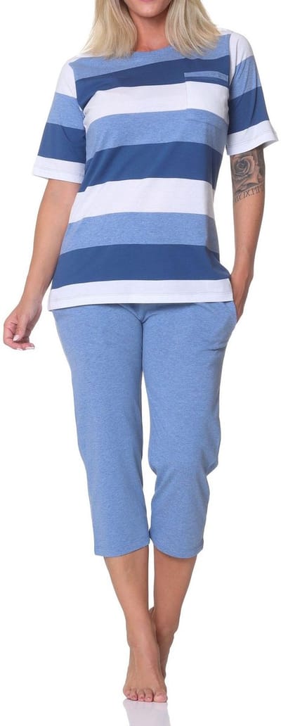 Normann Dames Capri Pyjama Korte Mouwen Blokstreep - Ook in Oversizes