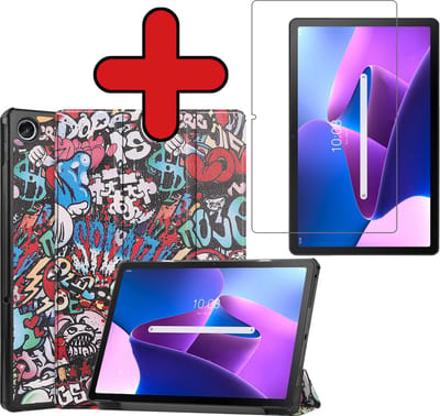 Hoesje - Geschikt voor Lenovo Tab M10 Plus (3e / 3rd Generatie) - Met Screenprotector - Hardcover Book Case - Trifold Bookcase Hoes - Hard Cover - Tablethoes - Graffity
