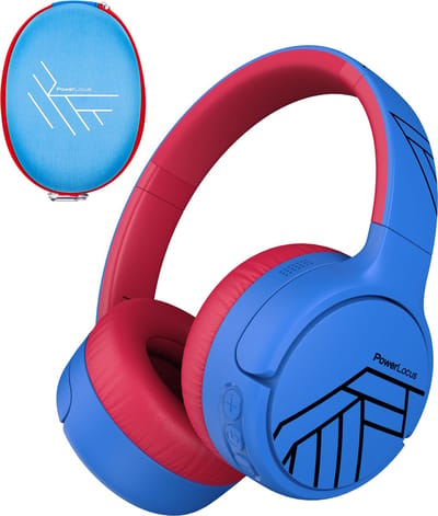 PowerLocus Tiger Draadloze Over-Ear Koptelefoon voor Kinderen, Active Noise Cancelling, 74dB/85dB/94dB Limiet, met Microfoon - Blauw/Zwart