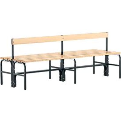 Kleedkamerbank, stalen buizen/hout, dubbel, met rugleuning, L 2000 mm, antraciet