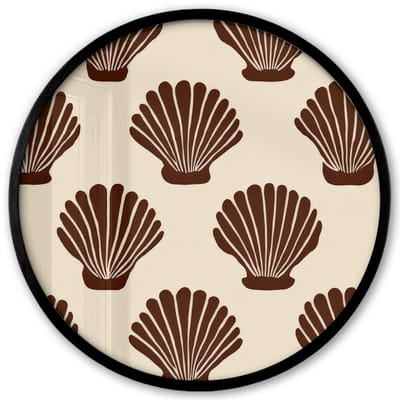 Poster in lijst Rond - Fotolijst 40x40 cm - Posters - Schelpen - Bruin - Patroon - Ronde posterlijst zwart - Decoratie - Wanddecoratie woonkamer - Muurdecoratie slaapkamer