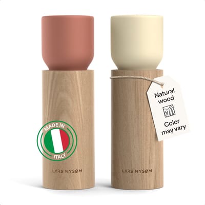 LARS NYSØM LARS NYSØM Houten Zout- en Pepermolen Set - Handmatige Zout en Peper Molens met Verstelbaar Keramisch Mechanisme - Elegante Beukenhouten Molen voor Keuken of Tafel (Brick Red/Almond Beige)