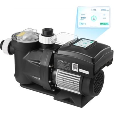 VEVOR Zwembadpomp 26.000 L/U, met Variabele Snelheid, 1.100 W, 15 M Opvoerhoogte, Inbouw-/Bovengrondse Zwembadpomp met Filtermand, Zelfaanzuigende Filterpomp, Programmeerbare Timer, voor Bovengrondse Zwembaden