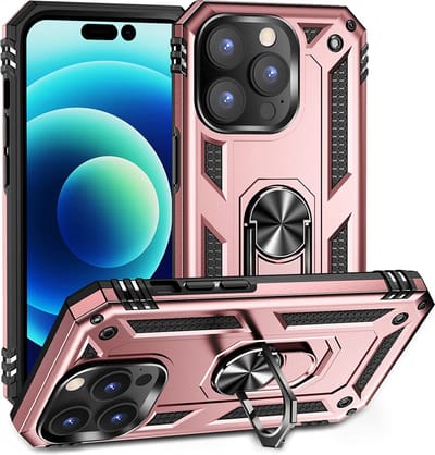Anti-Shock Hybrid Ring Armor Hoesje Geschikt voor: iPhone 14 Pro - rosegoud