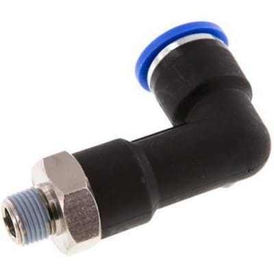 10mm x R1/8'' 90 graden L-verbinding Messing/PA 66 Insteekfitting Buitendraad Lange Behuizing Draaibaar NBR [2 Stuks]