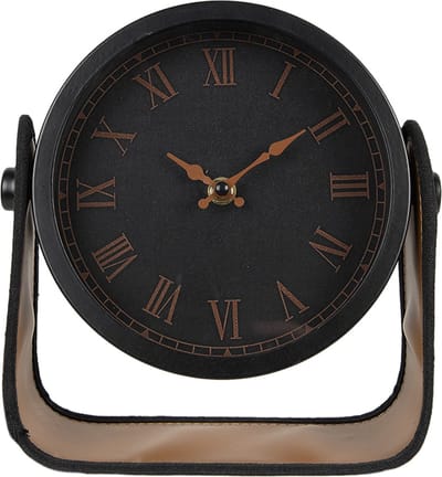 Clayre & Eef Tafelklok 22 cm Zwart Bruin IJzer
