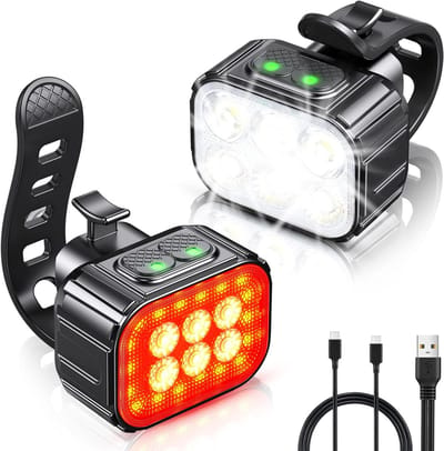 Oplaadbare Fietsverlichting Set, IP65 Waterdicht, LED Koplamp en Achterlicht, 8+12 Verlichtingsmodi, Superhelder en Veilig voor Fietsen in Donker