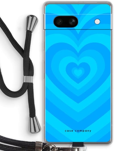 Case Company® - Hoesje met koord geschikt voor Google Pixel 7A hoesje met Koord - Hart Blauw - Telefoonhoesje met Zwart Koord - Bescherming aan alle Kanten en Over de Schermrand