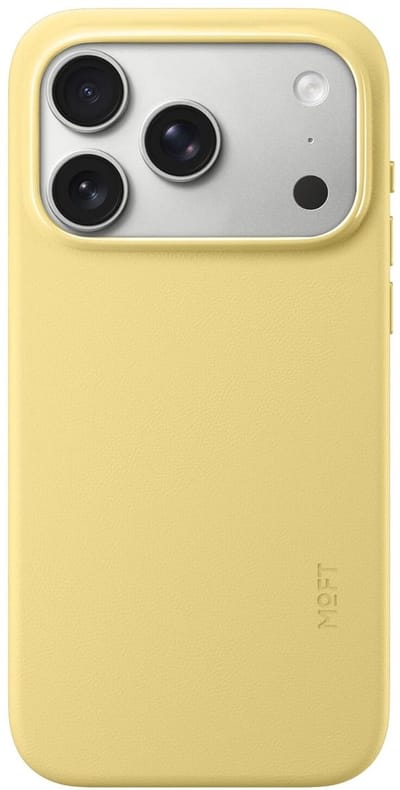 MOFT Hoesje Geschikt voor iPhone 17 Pro - MOVAS Snap Back Cover - Compatibel met MagSafe - Vegan Leer Case - Beschermhoes Dun - Duurzaam - Geel