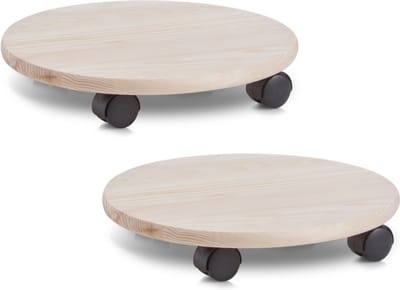 Planten trolley/multiroller naturel hout rond 35 cm - 4x stuks - Trolleys voor kamerplanten max 100 kg