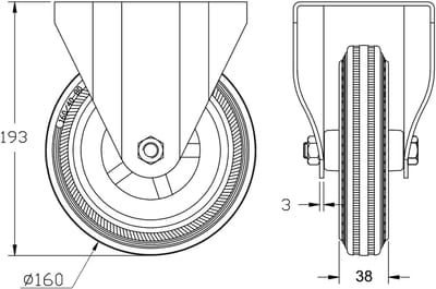 160 mm (6") zwenk- en vaste zwenkwielen met grijze rubberen banden, zeer stevig, draagvermogen 540 kg, set van 4