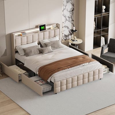 Tweepersoonsbed 180x200 cm met Opbergruimte en LED Verlichting