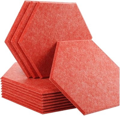 Geluidsabsorberende Panelen - Akoestische Isolatie - Studio Opname - Zeshoekig Ontwerp - 08 cm Dikte - Rood