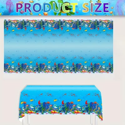 Nappe Thème Océan Bleu Décoration Fête d'Anniversaire Lavable Motif Créatures Sous-Marines d'Été Nappe de Table à Manger Décoration de Maison 140x140cm
