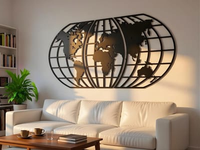VAILLA 3D houten wereldkaart wanddecoratie 60x47 cm, moderne muurdecoratie voor woonkamer en kantoor