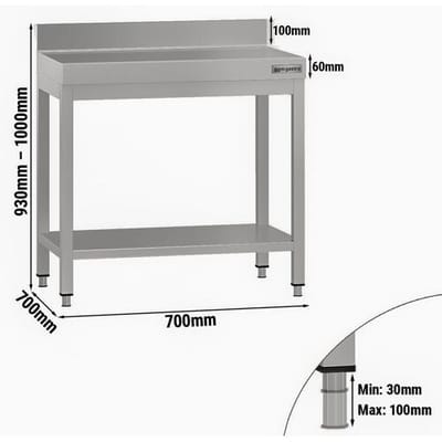 GGM Gastro Edelstahl Arbeitstisch ECO - 700x700mm - mit Grundboden & Aufkantung Zilver