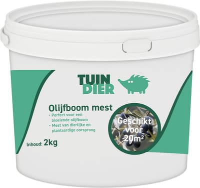 Olijfboom mest | TUIN-DIER® | Olijfboom voeding | Olijfboom meststof | 100% natuurlijk | In handige bewaaremmer | 2.000 gram | 2 kilogram