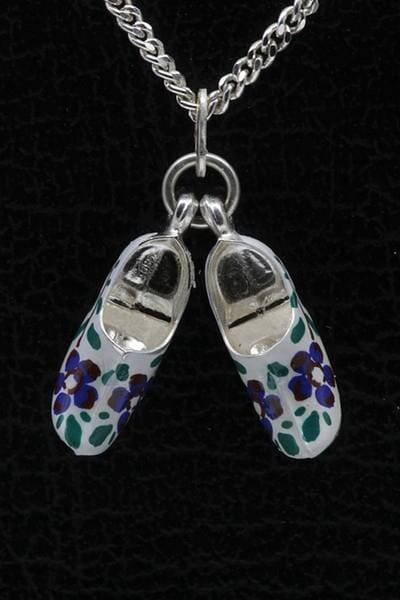Zilveren Klompen ketting hanger - blauwe bloem
