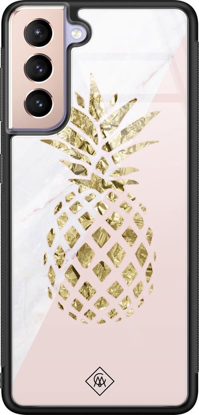 Casimoda® hoesje - Geschikt voor Samsung Galaxy S21 - Ananas - Luxe Hard Case Zwart - Backcover telefoonhoesje - Roze
