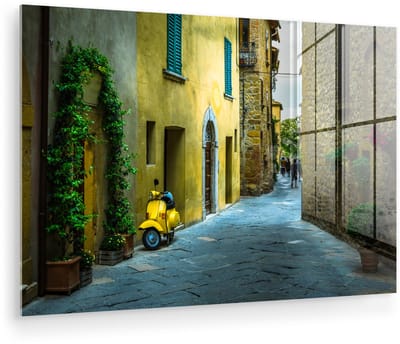 ® Glasschilderij 180x120 cm - Schilderij acrylglas - Straten met traditionele huizen in Toscaanse stad San Gimignano in Italië - Foto op glas - Muurdecoratie woonkamer - Wanddecoratie slaapkamer - Schilderijen