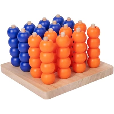 Vier Op Een Rij 4 Balletjes 3D Vier Op Een Rij Schaken Educatief Plezier Houten Gobang Speelgoed Puzzel Veiligheidsmaterialen Klassiek Familie Bordspel blue
