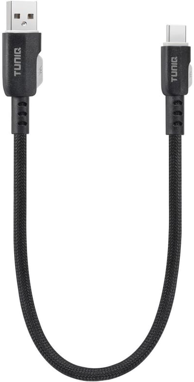 TUNIQ USB A naar USB C Kabel 30cm - Snelladen - Gevlochten - Zwart