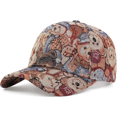 Retro baseballpet met gebogen klep, schattige cartoon teddybeer hond patroon eendebek pet, seizoensgebonden zonnehoed om te dragen Adjustable gray