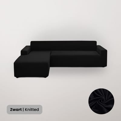 BankhoesDiscounter Knitted Hoekbank Hoes – Hoekbank – Sofa Cover – Bankbeschermer – Bankhoezen Voor Hoekbank – Zwart – Set van M3 + M3
