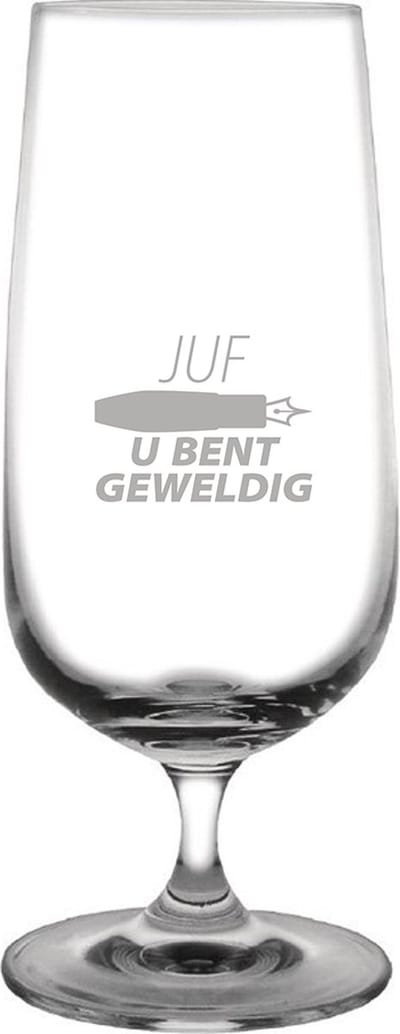 Gegraveerde bierglas op voet 41cl Juf u bent geweldig